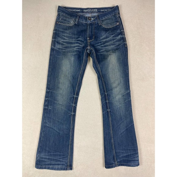 Ring Of Fire Boot Cut Del Rey Ave Mens 29x30 Blue Jeans Mid Rise Zipper Fly‎ - Picture 1 of 14